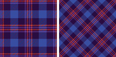 Seamless purple color check pattern. Repeating patern plaid. Checkered design for prints. Repeated tartan fabric. Vector scottish fabriс. Ekose texture. Madras flannel. Checker line. Stripe gingham