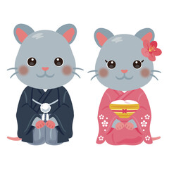 晴れ姿の子年のキャラクター　男女