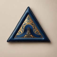 Luxurious Blue Geometric Shape Adorned with Golden Elaborate Scrollwork and Fine Stitching