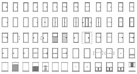 door symbols architectural drawings of various doors for blueprints floor plans and construction documents for architectural designs and interior design.