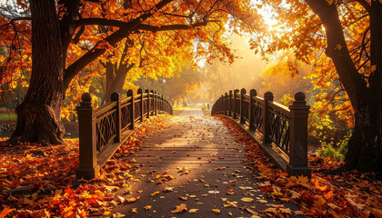 Autumn Bridge in City Park