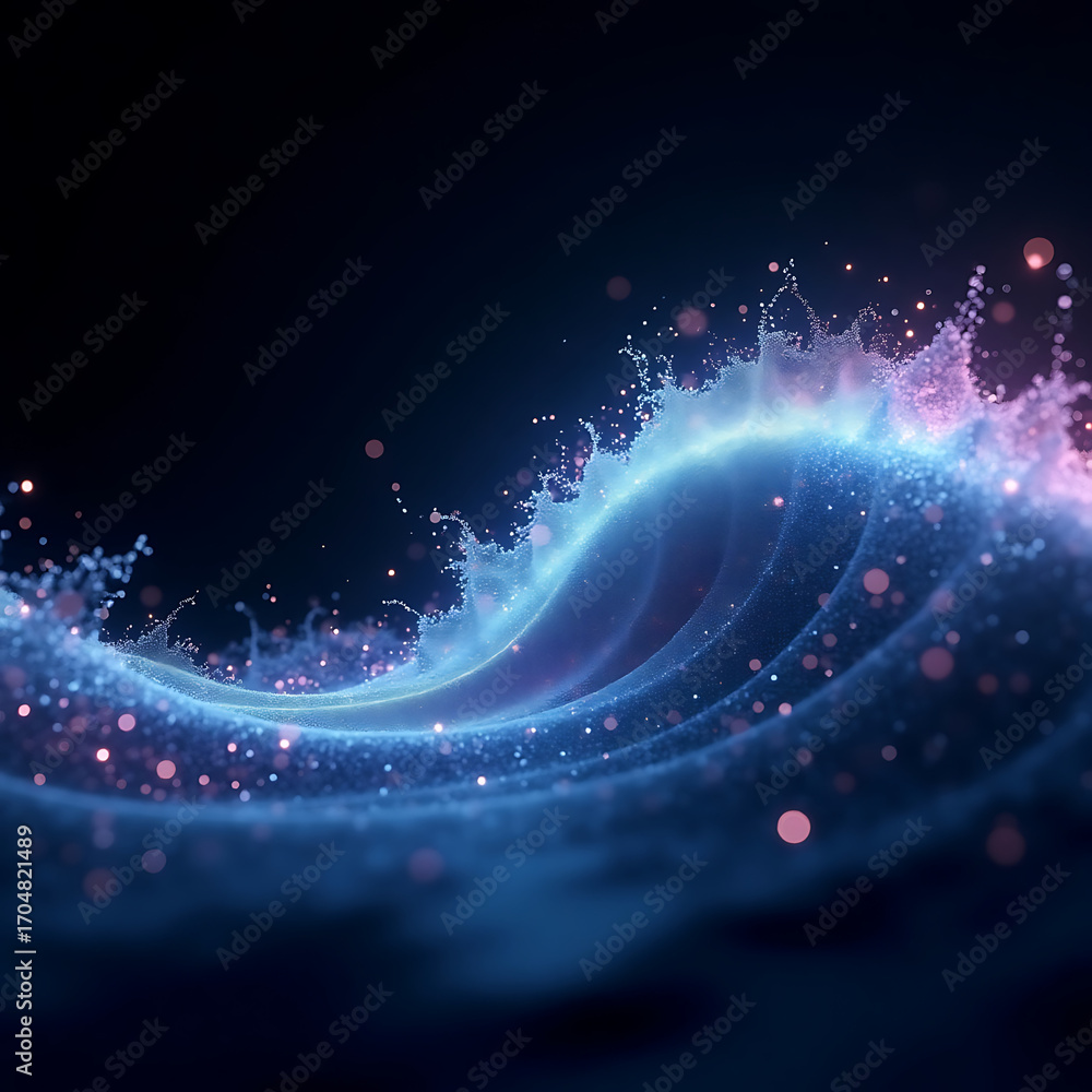 Poster dynamic abstract wave of light and particles with vibrant colors, perfect for modern design