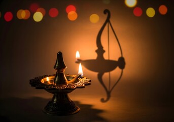 Diya with Bow Arrow Shadow Dussehra Creative Lighting