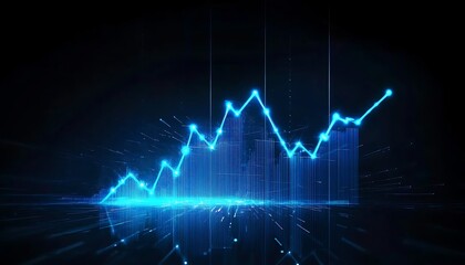 Fototapeta premium Futuristic Blue Neon Line Graph with Data Points on Dark Tech Background Representing Market Trends