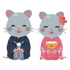 晴れ姿で笑顔な子年のキャラクター　男女