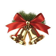 Red and gold Christmas bells with a festive satin bow decoration, isolated on a white background, perfect for holiday celebrations