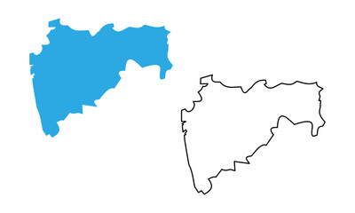 Map of the state of Maharashtra, India. Map with detailed outlines and blue silhouettes