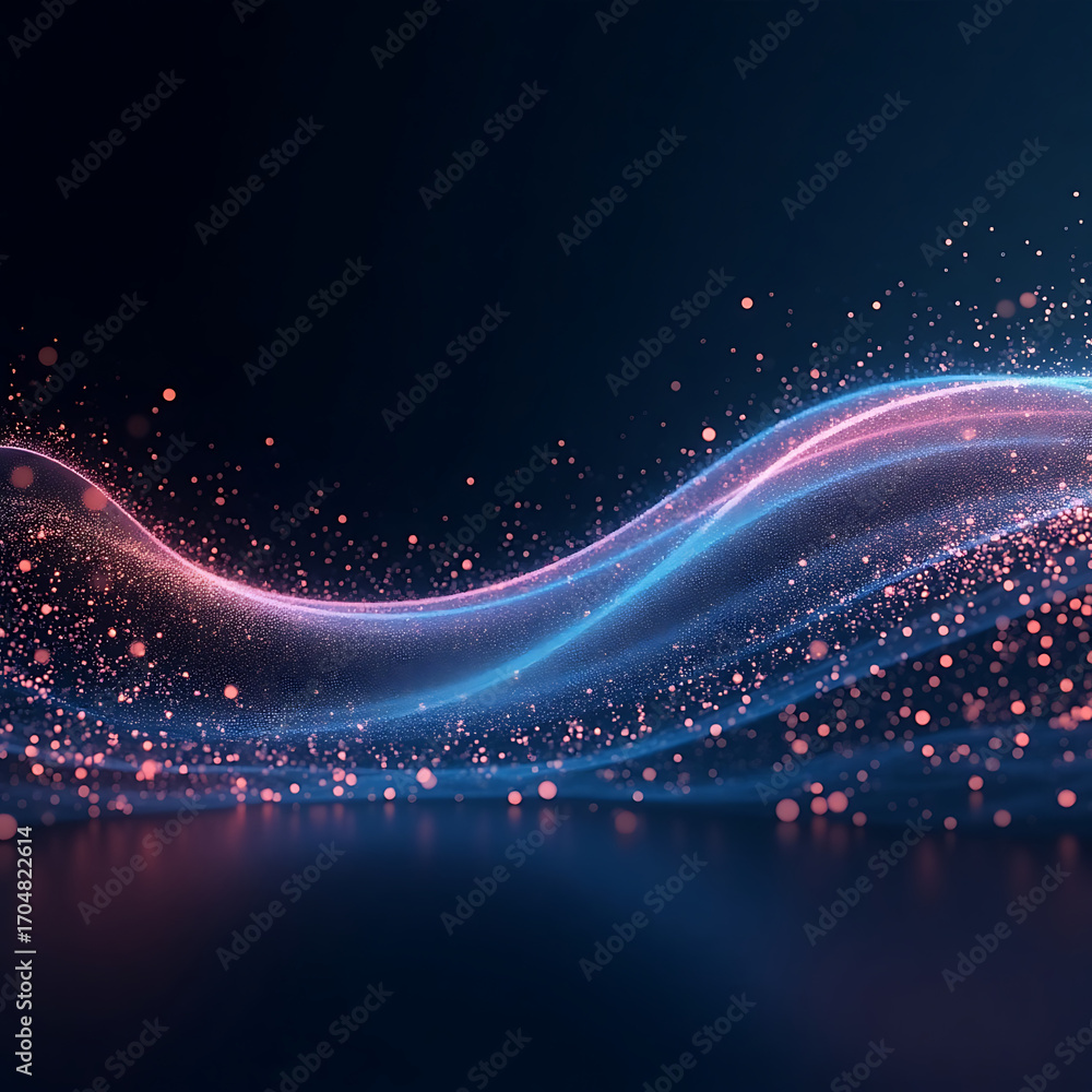Poster dynamic abstract wave of glowing particles creating futuristic energy and data flow concept