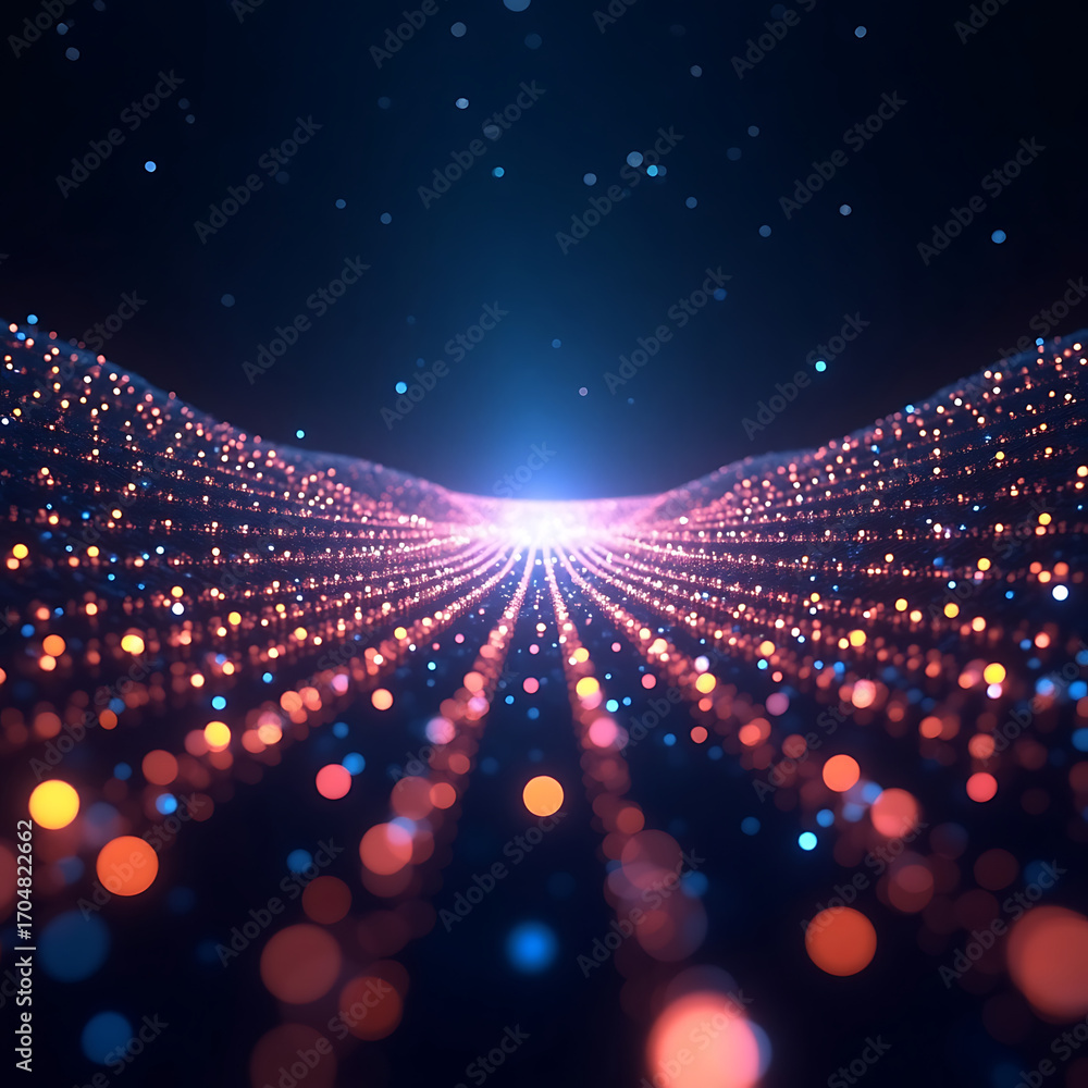Poster dynamic digital data flow visualization with vibrant light and modern technology concept
