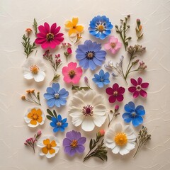 Vibrant collection of pressed flowers showcasing delicate natural beauty and serene botanical artistry