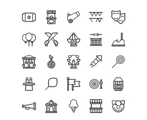 Whimsical collection of fairground and carnival icons for festive designs
