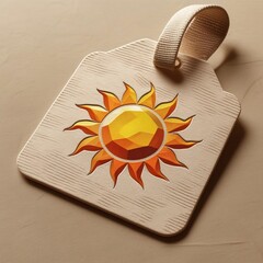 Geometric Sun Design on a Wooden Tag for a Warm Creative Aesthetic