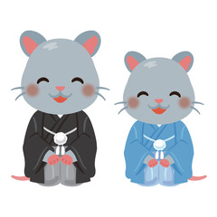 晴れ姿で笑顔な子年のキャラクター　親子