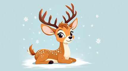 christmas reindeer with red ribbon and snowflakes