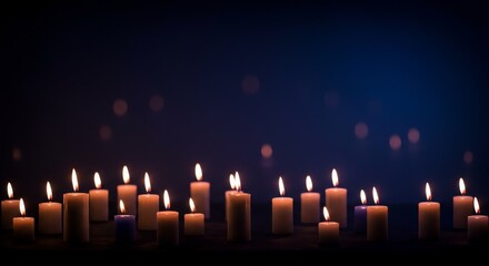Church Vigil Night banner background, candles on dark gradient 