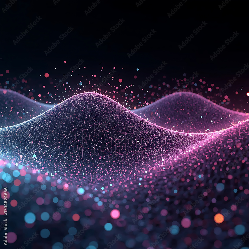 Poster dynamic digital waves of data flow with vibrant colors, perfect for modern technology concepts