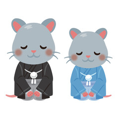 晴れ姿の子年のキャラクター　親子　お辞儀