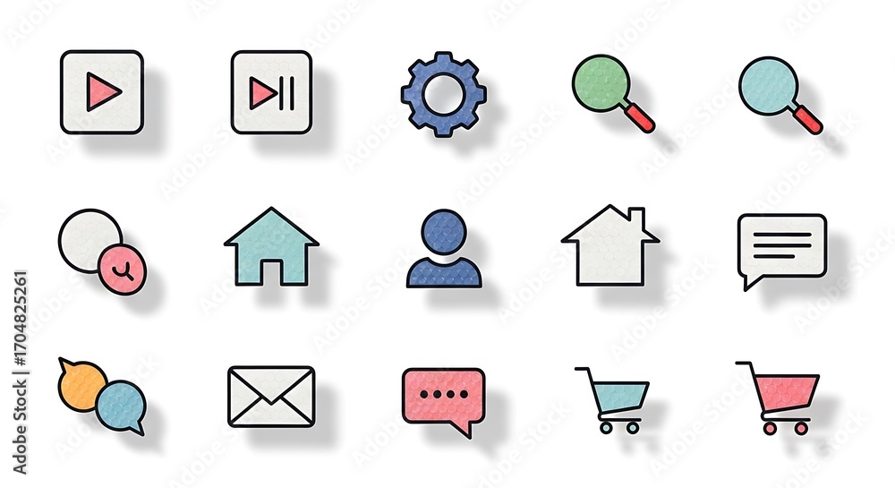 Fototapete modern flat digital web icons set for user interface, app design, and online navigation with texture