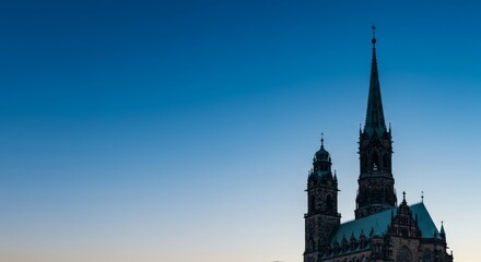 Obraz premium Germany St. Michaelis Day banner background, Hamburg church on blue gradient