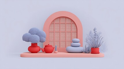 Artistic Display of Minimalist Decorative Arrangement with Plants