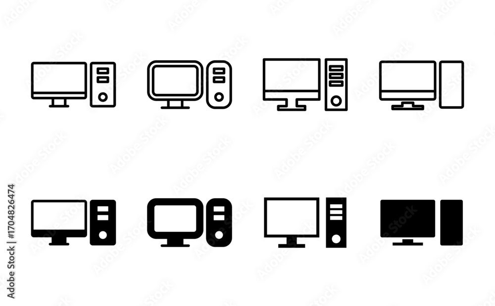 Poster computer icon set. computer monitor icon vector.