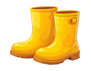 Minimal Cartoon-Style Yellow Boots for Rainy Day Illustration