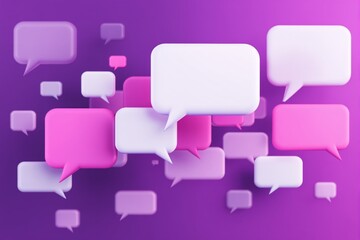 Colorful speech bubbles floating in 3D space on vibrant purple background conveying digital communication and online chat concept visually appealing. Ai generative