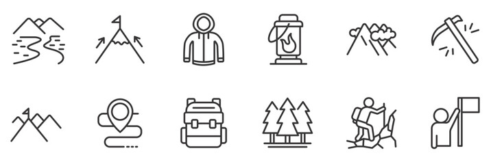 Mountain climbing vector icon set