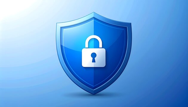 Blue shield, padlock, digital security, gradient background