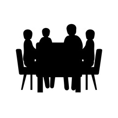 Silhouetted figures sitting around a table engaged in a meeting setting