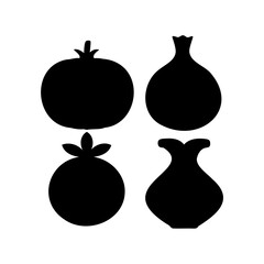 Four distinct pomegranate silhouettes on a white background in square format