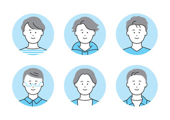いろいろなタイプの男性の顔アイコンイラストセット
