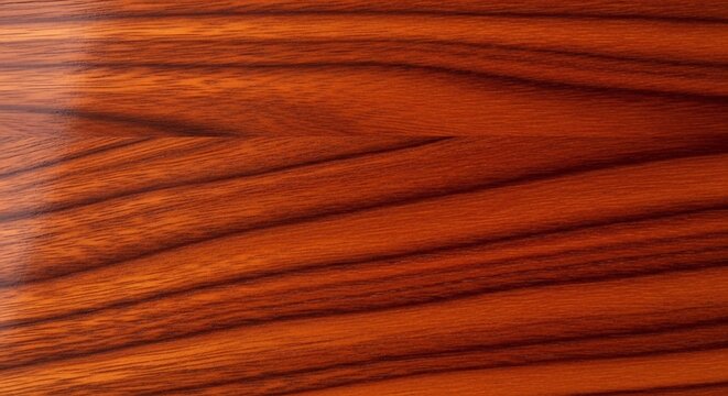 A closeup of redbrown wood with dark wavy grain polished surface