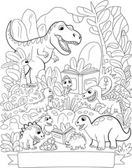 Cute dinosaur coloring page for kids adventure theme