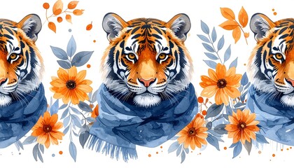 Autumnal tiger pattern with floral accents