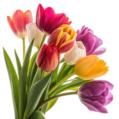 Fototapeta premium Vibrant bunch of tulips isolated on transparent background