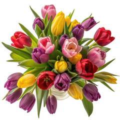 Obraz premium Vibrant spring tulip bouquet isolated on transparent background