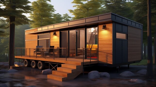 Idyllic tiny home dwelling nestled in a serene forest setting offering sustainable living