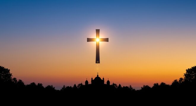 St. Ignatius Pilgrimage banner background, Jesuit cross on spiritual gradient 