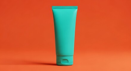 Smooth Turquoise Cosmetic Tube Mockup on a Vibrant Orange Background for Modern Beauty Product Display
