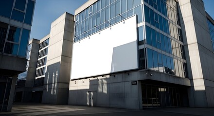 Blank Billboard Mockup on Modern Glass Building Corner - Urban Advertising, Sleek Architecture, Cityscape