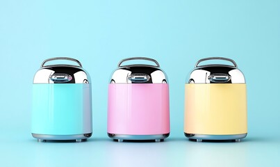 Pastel Colored Modern Kitchen Appliances on Blue Background in Minimalist Composition