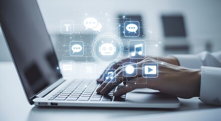 Modern AI chatbot interface interacts with user input on a sleek laptop for digital communication