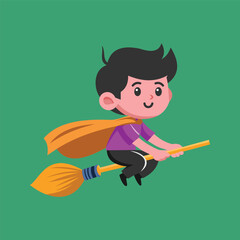 Vector Child Character Riding a Broom