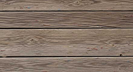 Fototapeta premium Four weathered gray wooden planks form a textured surface showcasing aging details and grain patterns