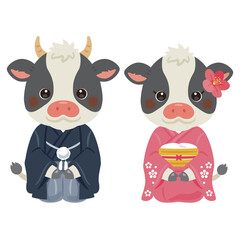 晴れ姿の丑年のキャラクター　男女