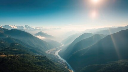 vast mountain valley with a winding river
