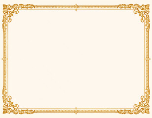 Luxurious gold vintage border with ornate scroll details on an isolated cream background, an elegant template for diplomas and official announcements