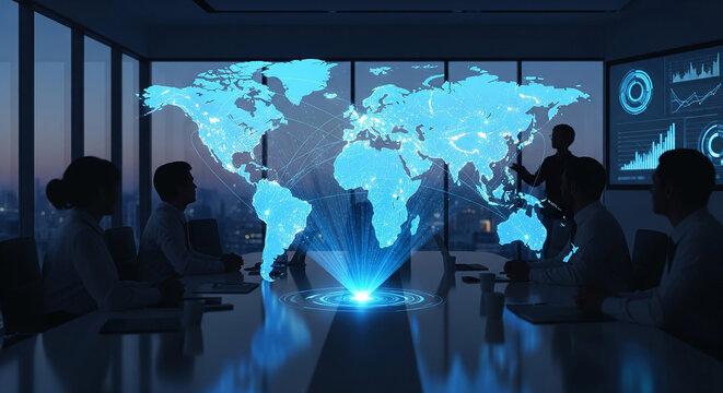 Business team analyzing global data