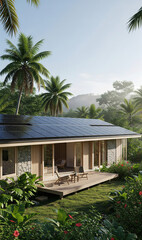 tropical resort hotel with solar panel